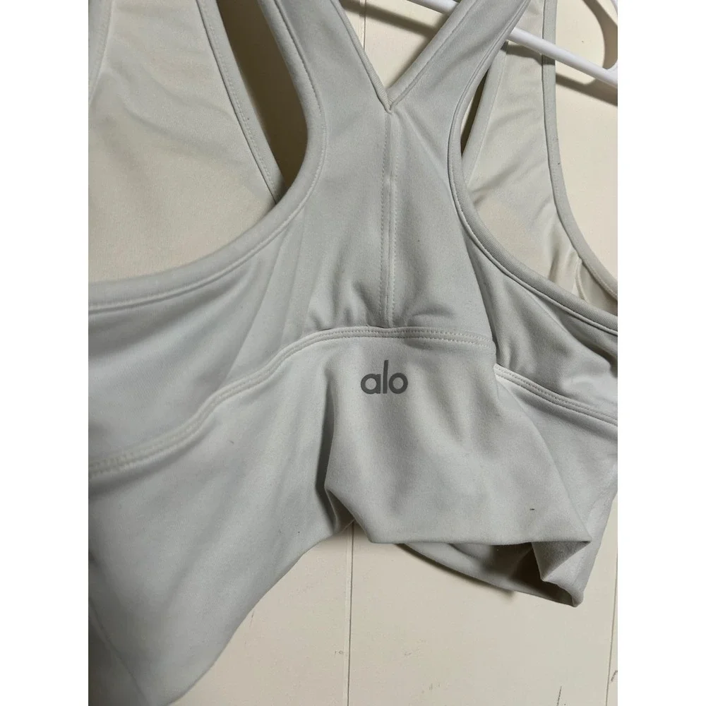 Alo Yoga Wild Thing Bra Airlift Ruched V-Neck Racerback Bone White Womens Medium